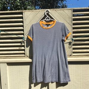 Stripped tee shirt dress with yellow trim